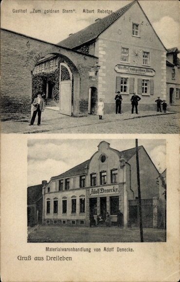 Postcard Dreileben in Saxony-Anhalt, Inn Zum goldennen Stern, Commercial Building Adolf Denecke