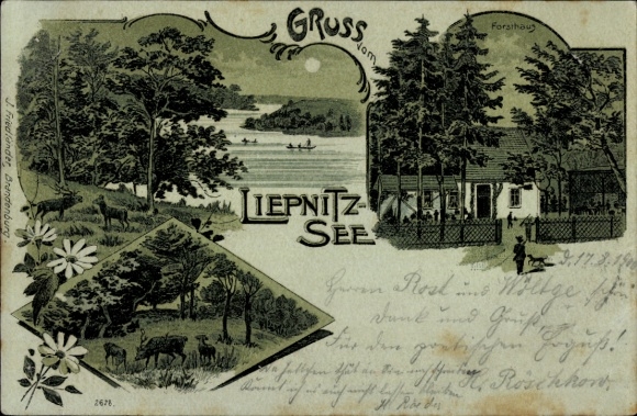 Moonlight litho Liepnitz Bernau near Berlin, Liepnitzsee, forester's house, wild