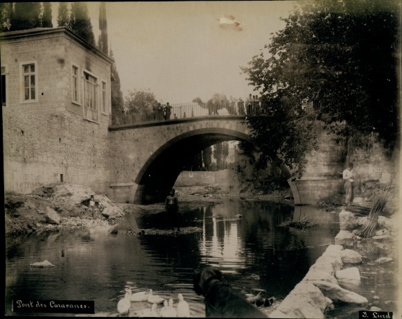 Photo circa 1890, Jules Lind, Smyrna Izmir Turkey, Pont des Caravanes, camel