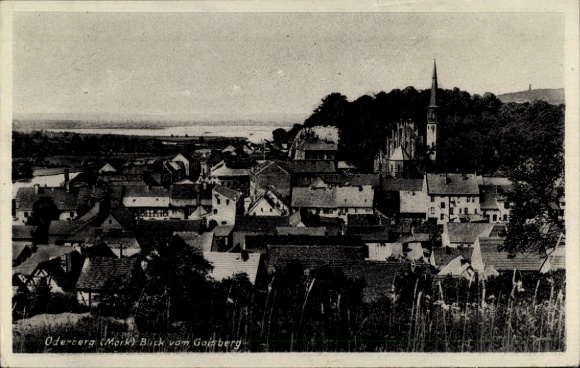 Postcard Oderberg in der Mark, view from Gaisberg, view of houses, river in the background