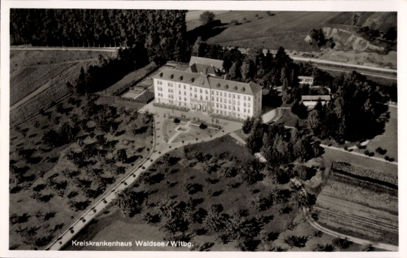 Postcard Bad Waldsee in Upper Swabia Württemberg, district hospital, aerial photograph
