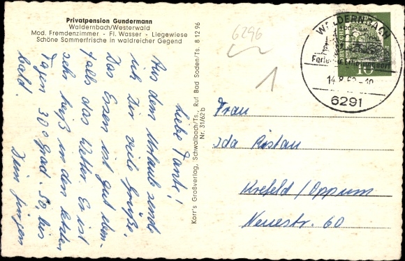 Postcard Waldernbach Mengerskirchen in the Westerwald, private pension Gundermann, panorama