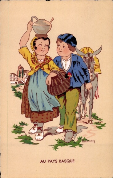 Artysta KP Basque Country, dzieci w tradycyjnych strojach, dzbanek na wodę