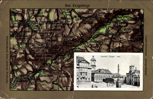 Relief maps Postcard Lößnitz Lössnitz in the Ore Mountains, market