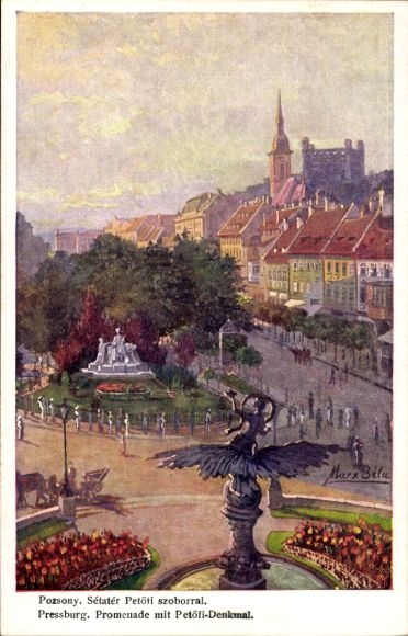 Artysta KP Bila, Max, Pressburg Bratysława Słowacja, Promenada z pomnikiem Petötiego