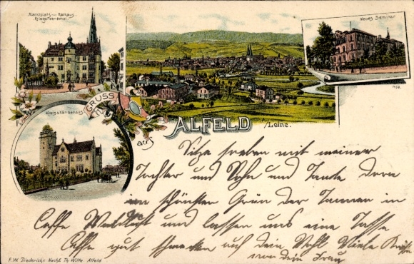 Chromo-Litho Alfeld an der Leine, general view, new seminar, district estate house