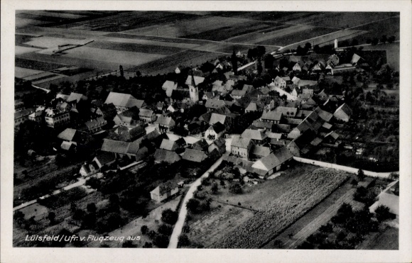Postcard Lülsfeld in Lower Franconia, aerial view of the village