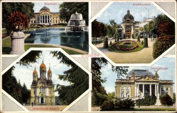 KP Wiesbaden w Hesji, Kurhaus, Kaplica Grecka, Kochbrunnen, Teatr Państwowy, Wiesbaden
