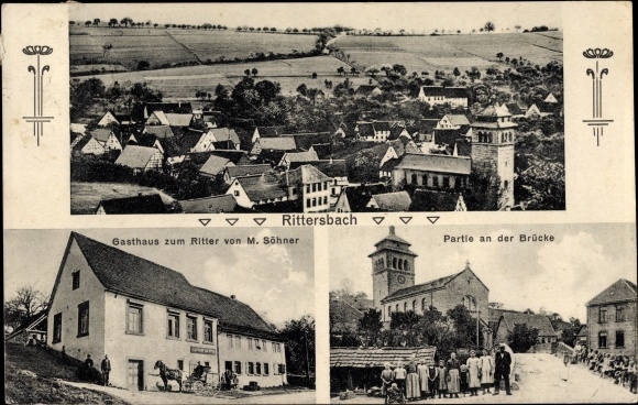 PC Rittersbach Elztal im Odenwald, Inn zum Ritter, church, section at the bridge, total view