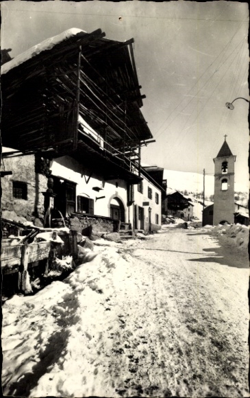 Postcard Saint Véran Hautes Alpes, village street, snow