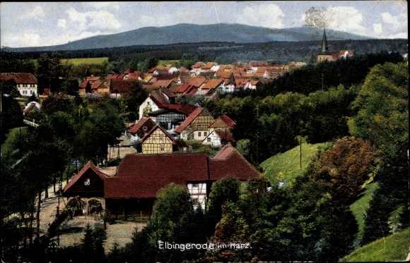 Postcard Elbingerode Oberharz am Brocken, overall view, half-timbered houses