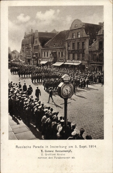 Ak Tschernjachowsk Insterburg Ostpreußen, Parademarsch, General Rennenkampf, Großfürst Nicolai