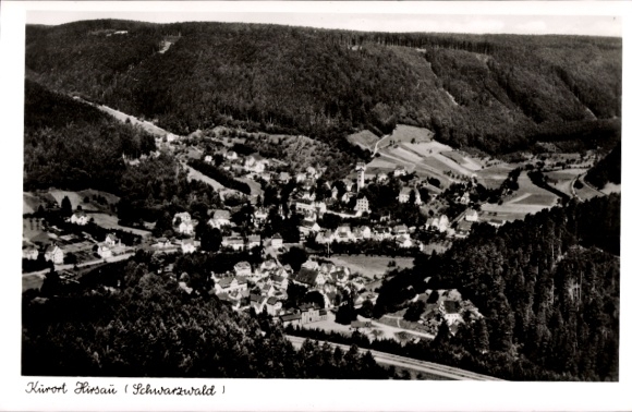 Postcard Hirsau Calw in the Black Forest, spa town Hirsau, Black Forest, aerial photograph, landscape, houses