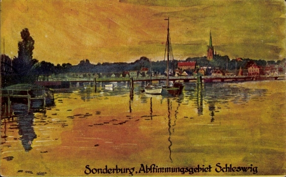 Artist Postcard Sønderborg Sonderburg Denmark, Schleswig plebiscite area, location