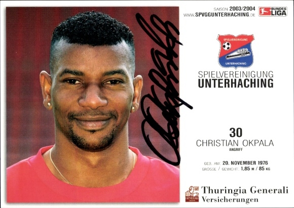 Autograph card footballer Christian Okpala, SpVgg Unterhaching, autograph
