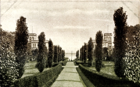 Postcard Bad Zwischenahn in Oldenburg, villas on the lake, garden, trees, path
