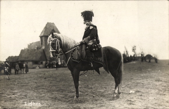 Photo Postcard Ziethen, man in traditional costume on horseback