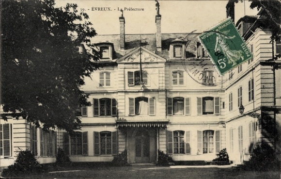 PC Évreux Eure, front view of the building, La Préfecture, postage stamp