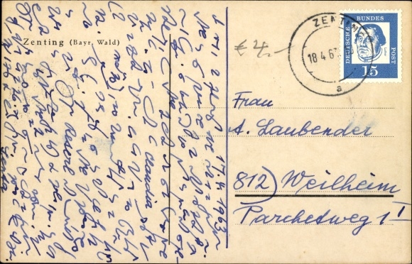 Ak Zenting in Neder-Beieren, stadszicht, kerktoren