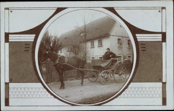 Passepartout photo PC Dresden Niedersedlitz, man in a carriage, horse