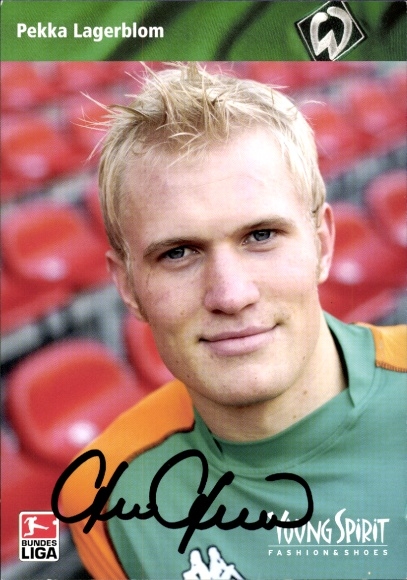 Autogrammkarte Fußballer Pekka Lagerblom, Werder Bremen, Autogramm