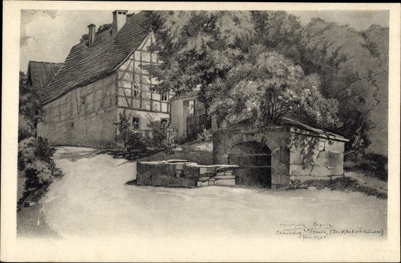 KP artysty Schönburg an der Saale, fontanna plotek