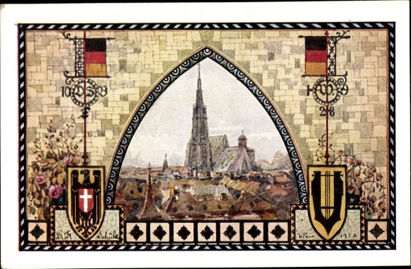 Coat of arms artists Postcard Schüle, Vienna I inner city, Stefansdom, 10th German Singers&#39; Festival 1928