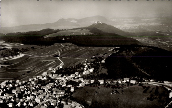 Postcard Erkenbrechtsweiler Swabian Alb, aerial photograph, Hohen-Neuffen