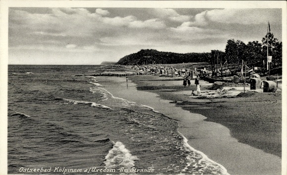 Postcard Ostseebad Kölpinsee on Usedom, beach