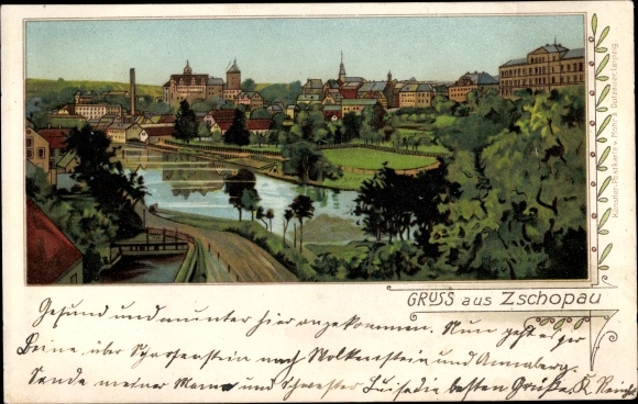 Künstler Ak Zschopau im Erzgebirge Sachsen, Panorama