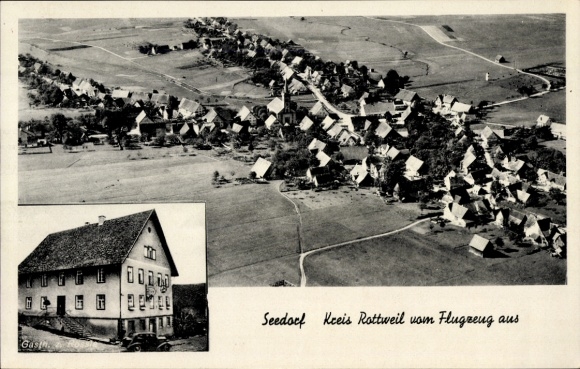 Postcard Seedorf Dunningen in Württemberg, aerial photograph, Gasthof zum Rößle