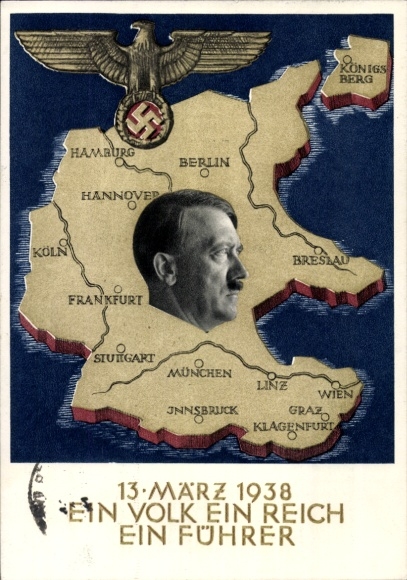 Postal stationery Postcard Klein, One People, One Reich, One Führer, Anschluss of Austria 1938, Greater Germany