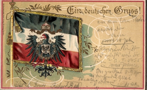Embossed Coat of Arms Chromo-Litho A German Greeting, Empire, Flag, Eagle