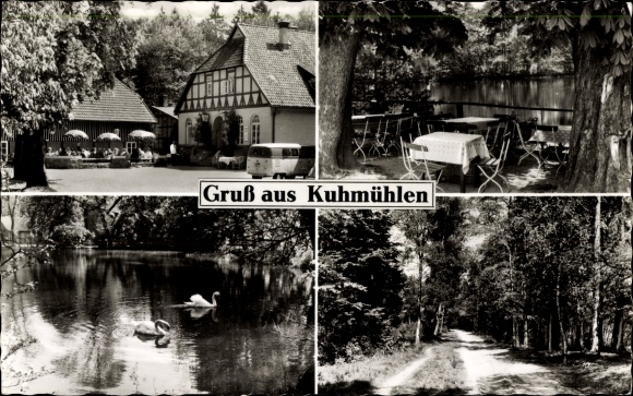 KP Kuhmühlen Groß Meckelsen, Gasthaus zur Klostermühle, wł. W. Behrens, taras nad jeziorem
