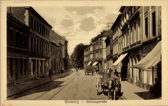 Postcard Stolberg in the Rhineland, Steinwegstraße, wagon, shop