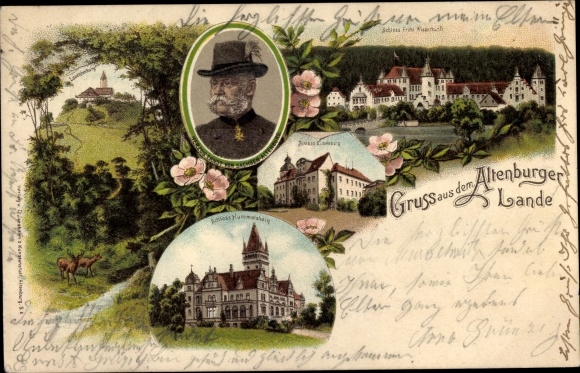 Litho Hummelshain in Thüringen, Herzog Ernst von Sachsen Altenburg, Schlösser