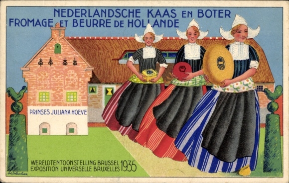 Postcard Brussels, World Exhibition 1935, Nederlandsche Kaas en Boter Cheese and Butter from Holland