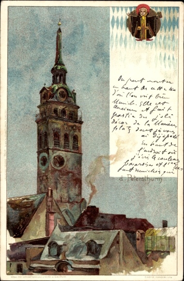 Artist Chromo-Litho Kley, Heinrich, Munich Bavaria, Petersturm and Munich Kindl