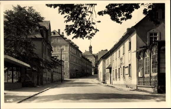 Postcard Ebersdorf in Thüringen, street view of the church tower