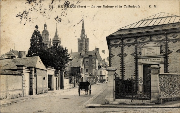 Postcard Évreux Eure, Dulong Street, Cathedral, Architecture, Carriage Ride