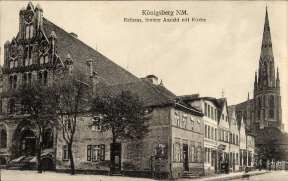 Ak Chojna Königsberg Neumark Ostbrandenburg, Rathaus, hintere Ansicht mit Kirche