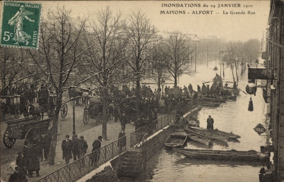 PC Maisons Alfort Val de Marne, Grande Rue, flood January 1910