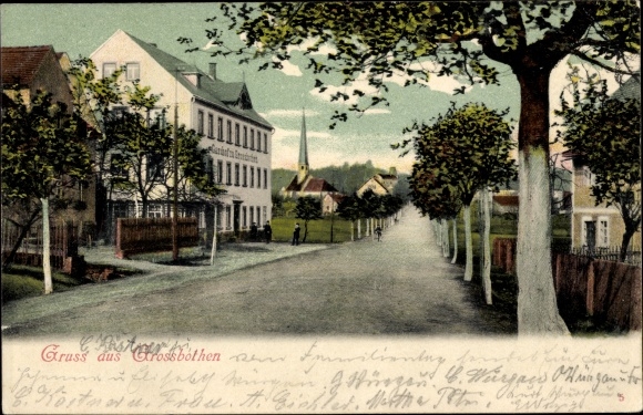 Ansichtkaart Grossbothen Grimma in Saksen, straatgedeelte, herberg