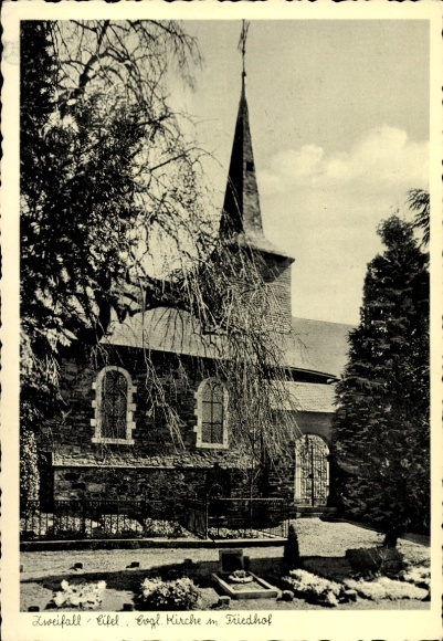 Postcard Zweifall in the Eifel Stolberg in the Rhineland, Evangelical Church, Cemetery