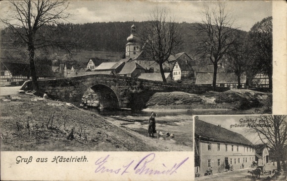 KP Häselrieth Hildburghausen w Turyngii, częściowy widok, most, zajazd