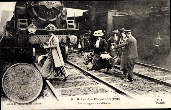 And Greve des Cheminots du Nord 1910, Bahnhof, Eisenbahnstreik, Les voyageurs en detresse