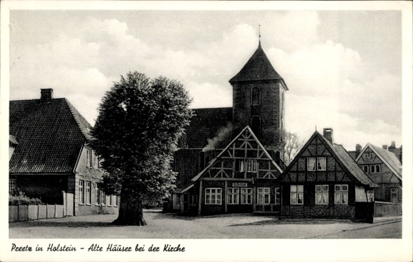 Postcard Preetz in Holstein, old houses, church