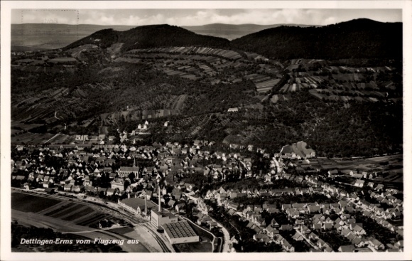 Postcard Dettingen an der Erms, aerial photograph