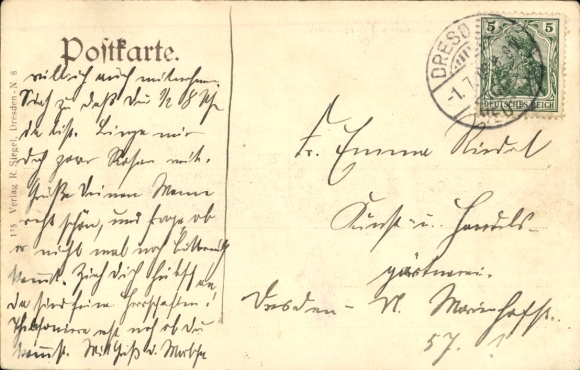 Postcard Dresden Neustadt, Bautzner Straße corner Prießnitzstraße, shops, New Deaconess House
