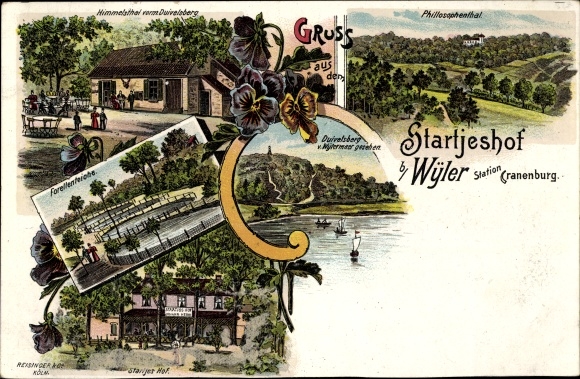 Chromo-Litho Startjeshof Wyler Kranenburg am Niederrhein, Philosophental, trout ponds, Himmelstal